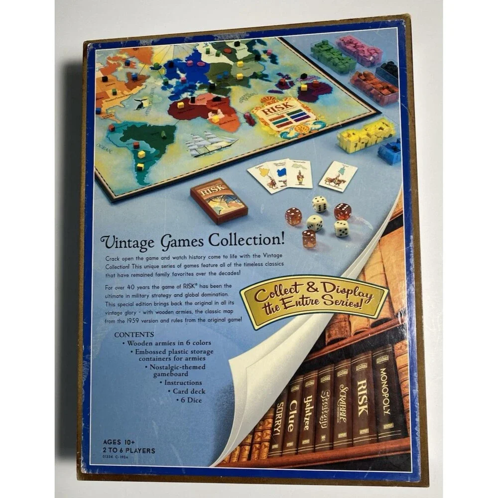RISK Vintage Collection Wooden Box Bookshelf Edition Hasbro-Parker Bros OPEN BOX